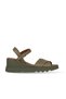 Khaki Leather Women's Wedge Heeled Sandals 01We5201