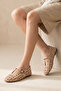 Powder Genuine Leather Laser Cut Perforated Women's Ballerinas - 4