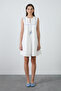 Ecru Poplin Dress with Ornamental Stitching Detail