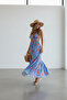 Blue Tropical Patterned Low-Cut Strap Summer Maxi Dress – Back Detail Beach & Vacation Dress