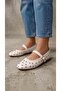 Women's White Disco Stone Buckle Leather Ballerinas 1cm Byndsk400 - 5