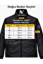 Men's Black Jacket Regular Fit Stand Collar Zippered Premium Seasonal Coat - 5