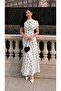 Women's Polka Dot Patterned Boat Neck Draped Dress - 2