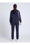 Women's Navy Blue Striped Hooded Pocket V-Neck Long Sleeve Viscose Top and Bottom Set - 3