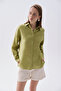 Women's Green Oversize Long Sleeve Linen Shirt