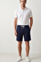 Cotton Men's Navy Blue Casual Shorts Side Pocket Lace-Up Regular Fit Pipe Leg Daily Bermuda 2 Thread - 6