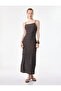 Bürümcük Fabric Textured Slit Detailed Square Neck Slim Fit Strappy Midi Dress