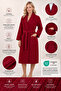Striped Women's Bathrobe 100% Cotton Certified 1 Piece, Dressing Gown / Shawl Bathrobe Burgundy - 4