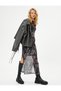 Tulle Long Dress Patterned Slit Long Sleeve Round Neck Half Lined