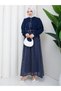 Women's Hijab Scarf Detailed Belted Polka Dot Chiffon Skirt Two-Piece Set Daily Office and Event Combination - 3