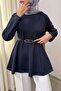 Belted Peplum Blouse 0040 - Dark Blue