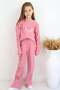 Girl's Pantsuit with Text Embroidery and Bow Detail, Ages 4-8, Dried Rose Color - 3