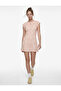 Comfortable Fit Windowpane Detail Short Sleeve Mini Polka Dot Dress - 3