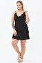 Women's Large Size V-Neck Lycra Viscose Fabric Lace Satin Look Model Strap Nightgown Black - 7