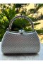 Pearl and Stone Patterned Zircon Stone Evening Dress Bag, Handbag, Silver with Pearl Stones - 2