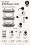 Black Bathroom Accessory Set, 3-Piece Shampoo Holder Ek03, Flat Towel Holder, Toilet Paper Holder, Bathrobe Holder - 4