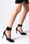 Olimpia Black Color Suede Thick Ankle Strap Women's Heeled Shoes