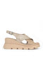, Women's Genuine Leather Wedge Heel Sandals 1611020Z2005 Beige - 3