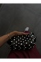 Women's Black Polka Dot Patterned Leather Clutch Crossbody Bag with Chain Strap - 5