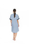 Women's Striped Short Sleeve Navy Blue Nightgown Relaxed Midi V-Neck - 4