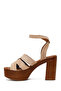 Women's Beige Ankle Buckle Thick High Heel Suede Leather Sandals 26Sfd152610 - 4