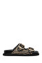 Women's Black Double Buckle Straw Leather Slippers 25Sfd5506M7