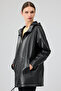 Cindy Women's Black Hooded Leather Coat 25Wge52731M - 2
