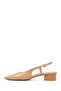 Women's Beige Open Back Short Thick Heeled Leather Ballerinas 26Pfd160918 - 3