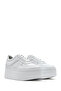 Women's White Lace-Up Thick-Soled Sports Shoes, Leather Sneaker 26Pfd370018 - 2