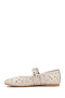 Women's Beige Buckle-Stoned Leather Ballerinas 26Pfd270118 - 4