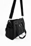 Black Women's Large Size Waterproof Crinkle Fabric Crossbody and Shoulder Strap Bag with Compartments
