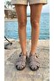 Women's Gray Strappy Buckle Cage Model Suede Sandals 1.5cm Byndsk107 - 5