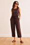 Women's Bitter Coffee Top Blouse Bottom Pocket Pants Soft Texture Suit Tkm-19000411 - 3