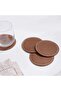 Houston 4-Piece Faux Leather Coaster Set Dia10cm - Brown