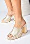 Beige Satin Fabric Thick Heeled Women's Slippers M570021204