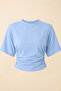 Women's T-Shirt Short Batwing Sleeve Crew Neck Side Gathered Pleated Sandy Blouse