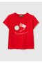 Girl's Red Glittery Water-Based Printed Crew Neck T-Shirt