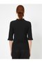 Women's Black Collar Detailed T-Shirt 0YAK13950OK - 4