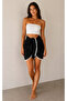 Black Pareo with White Pompom Piping Detail