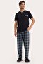 Men's standard fit regular cut cotton short sleeve crew neck pocket black pajama set - 3