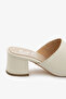 Cream Genuine Leather Thick Heeled Women's Slippers - 5