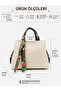 Women's Cream Khaki Large Size Inner Pocket Double Handle Scarf Detailed Useful Cross Strap Hand and Shoulder Bag - 6