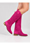 Eliz Women's Short Heel Suede Laser Cut Perforated Summer Boots - 5