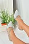Silver Satin Fabric Stoned Women's Evening Dress Shoes M246062704 - 4