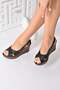 Black Wedge Heeled Women's Shoes K674041309