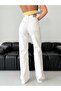 Asymmetrical Belt Detail High Waist Wide-Leg Denim Pants - 3