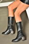 R996071109 Black Thick Heeled Zippered Women's Boots