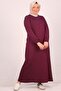 22008 Plus Size Combed Cotton Dress with Elastic Sleeves - Plum - 2