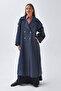 Pens Detailed Double-Breasted Trench Coat Navy Blue - 2