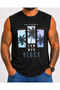 Plus Size Printed Sleeveless T-Shirt Summer Vibes 26125 Black - 2